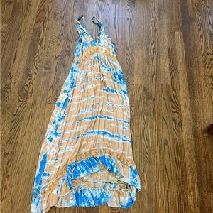 Blue & Tan Tie-Dye Maxi Dress